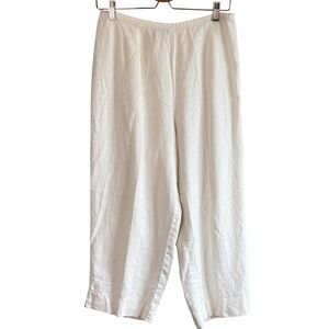 Norton McNaughton White 100% Linen Wide Leg Cropped Embroidered Pants Large